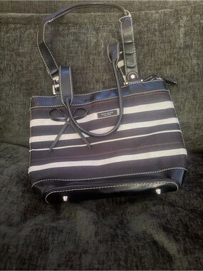 kate spade Black and White Striped Tote with Bow Detail